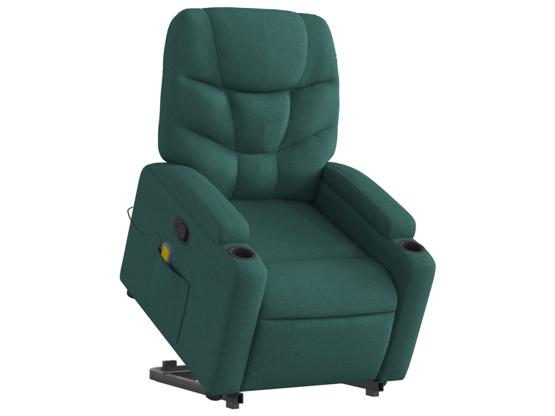Poltrona reclinável elevatória de massagens tecido verde-escuro