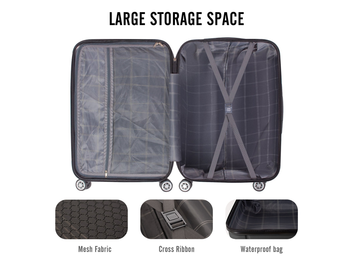 Conjunto De 3 Peças De Bagagem De Viagem Rígida 3 Peças 55/68/78cm, Bagagem De Viagem De Cabine Média Grande, 4 Rodas Duplas, Preto Todeco