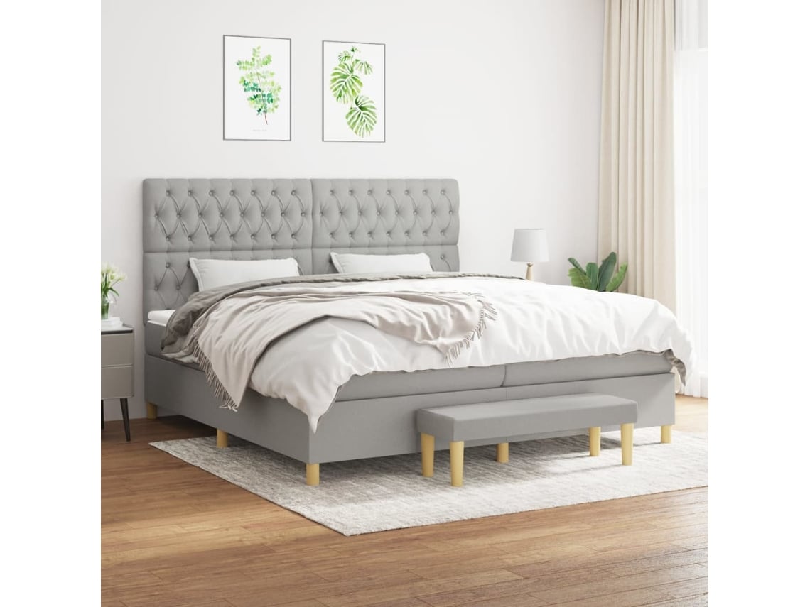 vidaXL Cama com molas/colchão 200x200 cm tecido cinza-claro