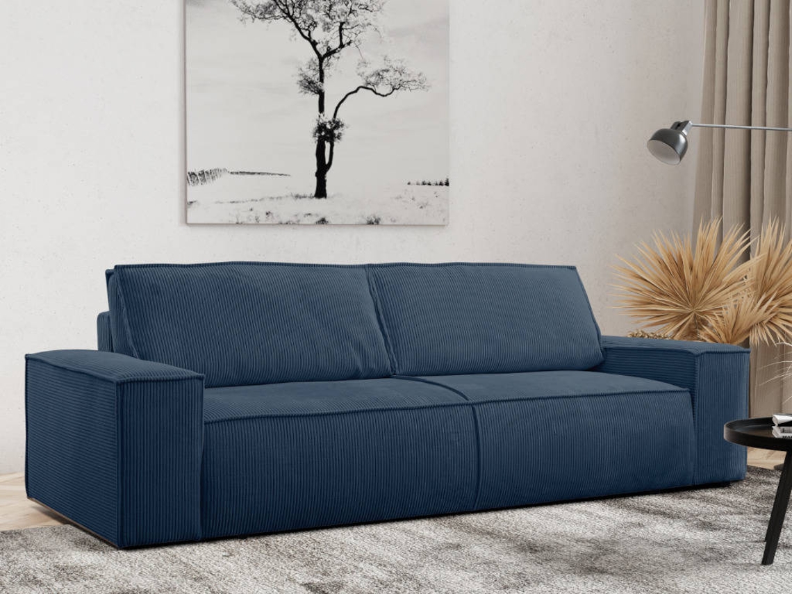 Sofá Cama Amelia VENTE-UNIQUE (Azul Escuro - Tecido e Veludo - 257x102x85 cm/Dimensões da cama: 120 – 139 cm)