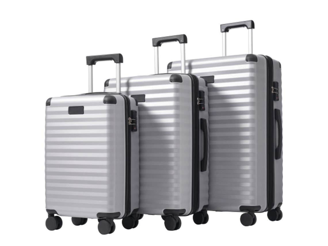 Conjunto de bagagem de 3 peças M/L/XL, grande volume expansível, cantos de proteção reforçados pretos, porta-copos dobrável (m), material ABS, altura (l/xl)