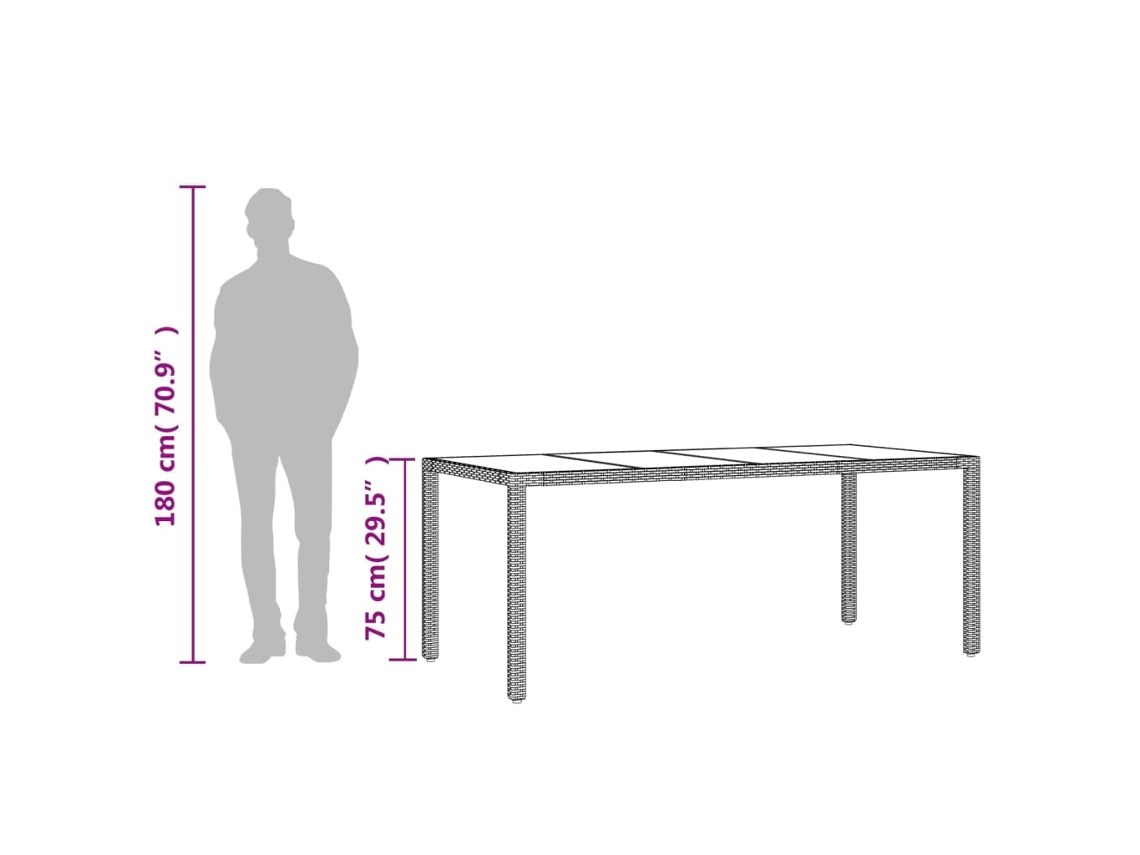 Mesa de Jardim com Tampo de Vidro 190X90X75 Cm Vime Pe Castanho PANGSHIYUAN