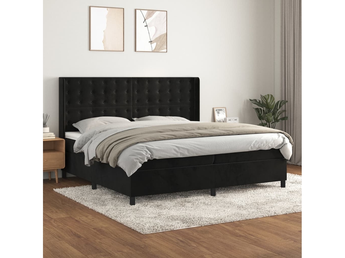 vidaXL Cama com molas/colchão 200x200 cm veludo preto