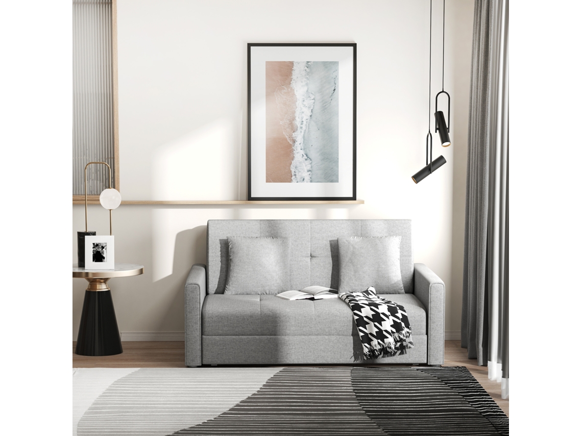 Sofá Cama Algodão, Esponja e Madeira de Eucalipto cor Gris 152x101x81cm HOMCOM