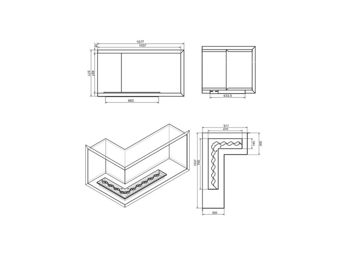 Lareira de canto a bioetanol de encastrar. Abertura Esquerda NILLA CORN Onda 70x47cm canto / Capacidade 15,4L OUTINFIRE