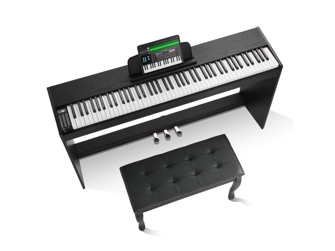 Piano Digital 88 Teclas Com Teclado Ponderado, Bluetooth, Suporte Para Partituras, Pedal Triplo E Banco Tekmaquinas.