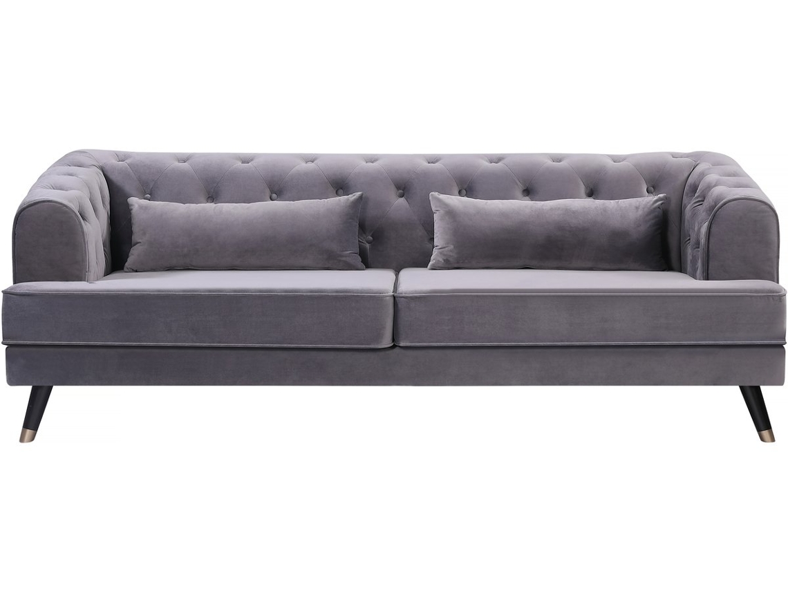 Sofá de terciopelo ''Gloria'' - 216 x 86 x 76 cm - 3 plazas - Gris