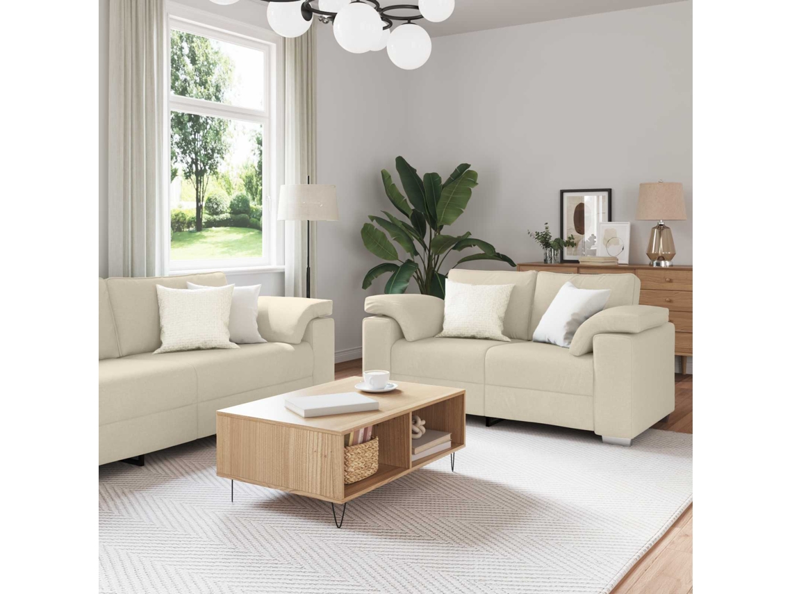 Conjunto 3 De Sofá De Vidaxl Com Almofadas De Tecido Creme