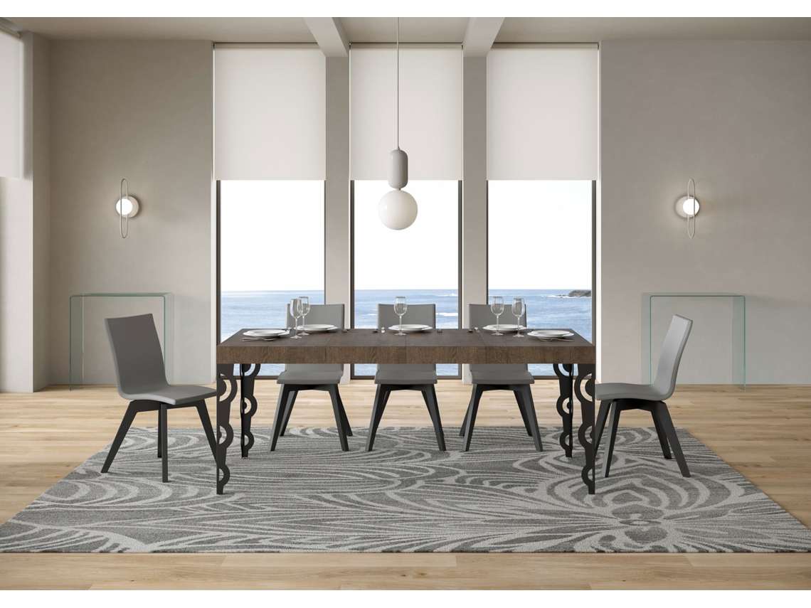 Mesa de Jantar Extensível 90X120/224 Cm Karamay Premium Nogueira Quadro Antracite ITAMOBY