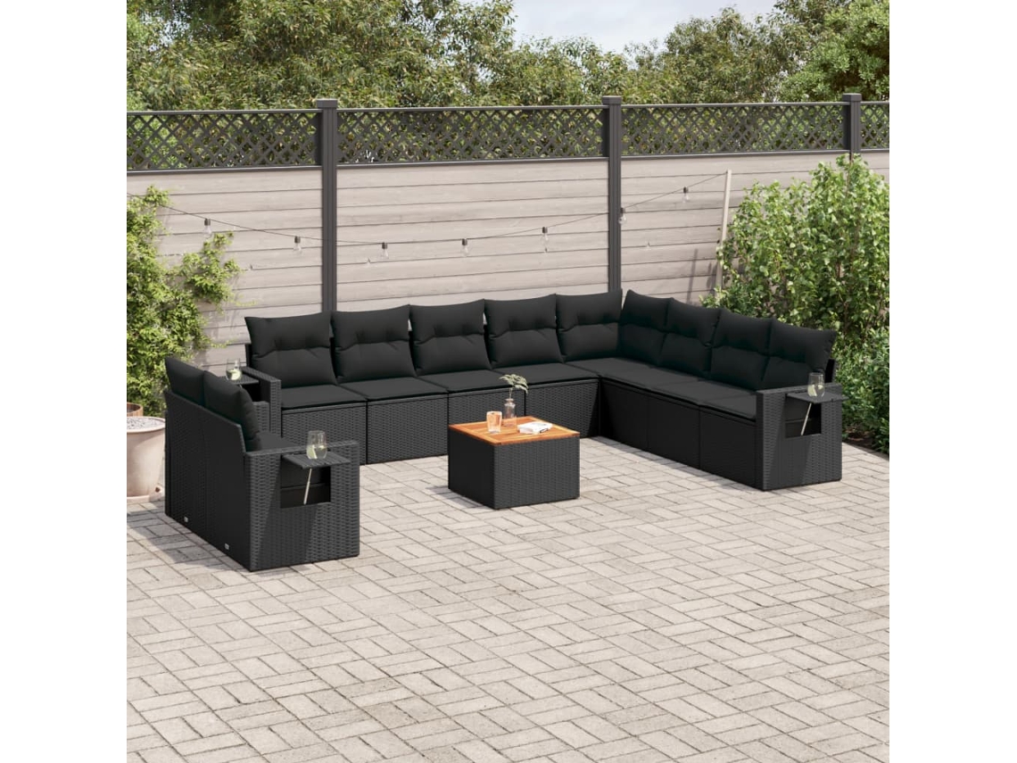 Conjunto 11 sofás de jardim c/ almofadões VIDAXL vime PE preto