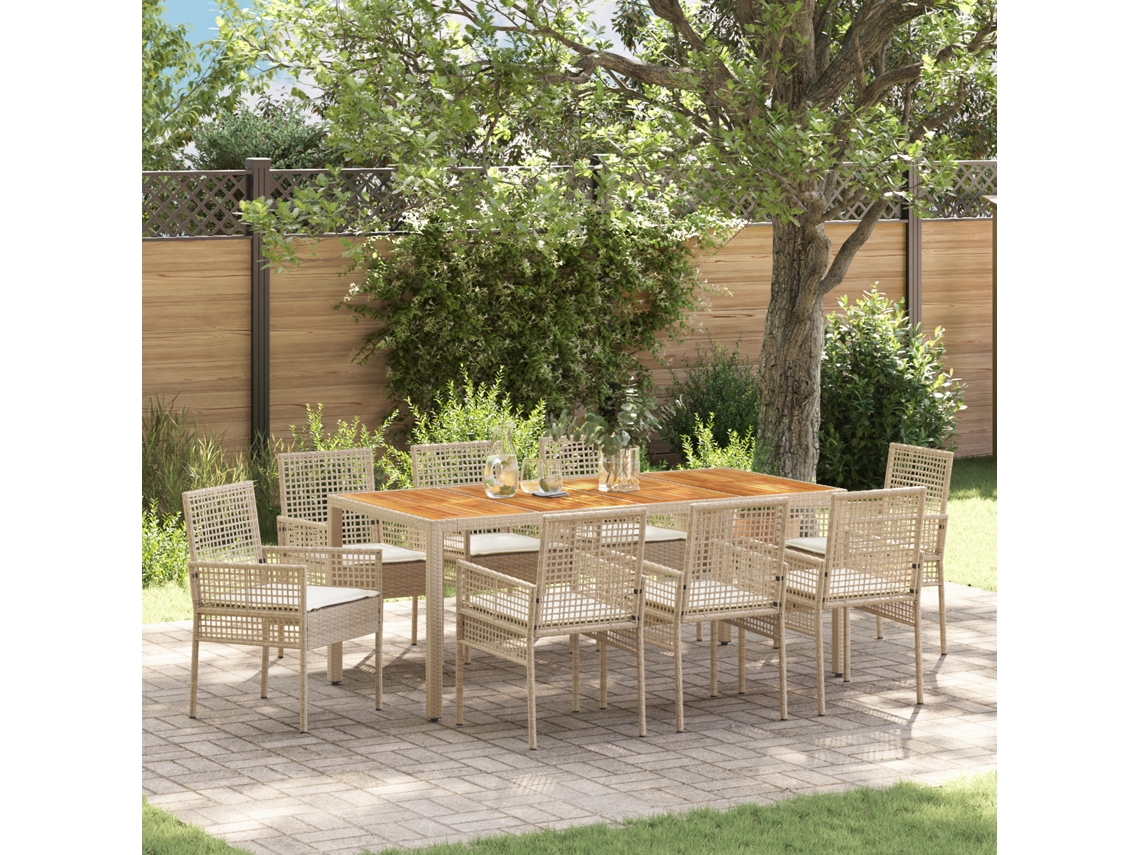 Conjunto 9 De Jantar De Jardim  De Vidaxl Com Almofadas Em Bege E Polirattan