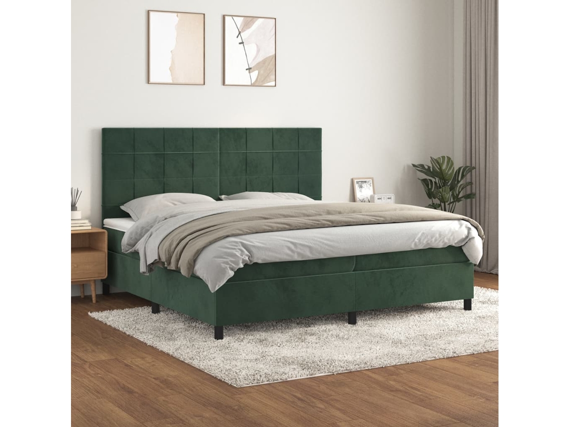 Cama box spring VIDAXL Verde Veludo (200x200 cm)