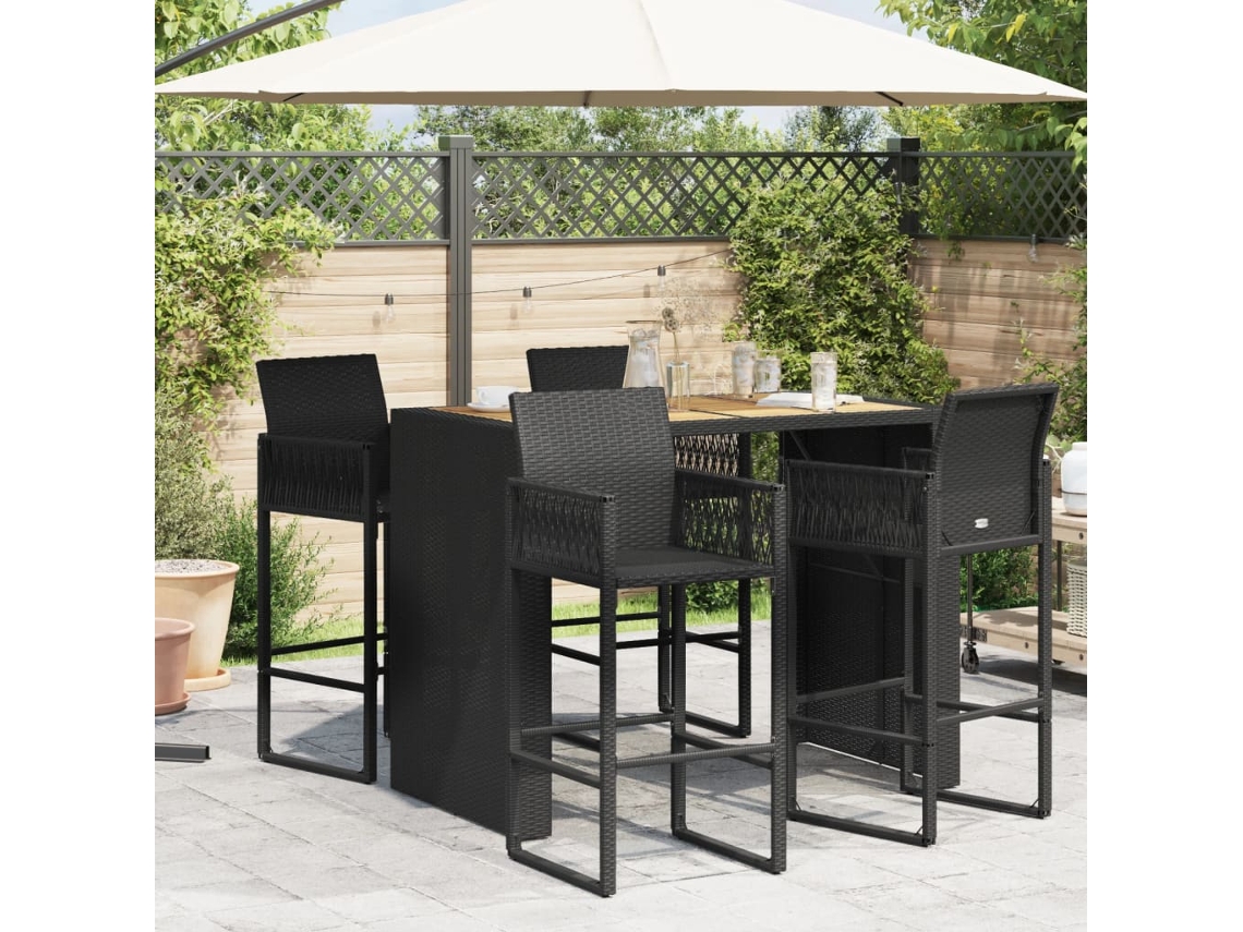 Mesa De Bar Para Jardim Mesa Para Exterior Com Tampo Em Acácia Vime Pe Preto Lovely Home