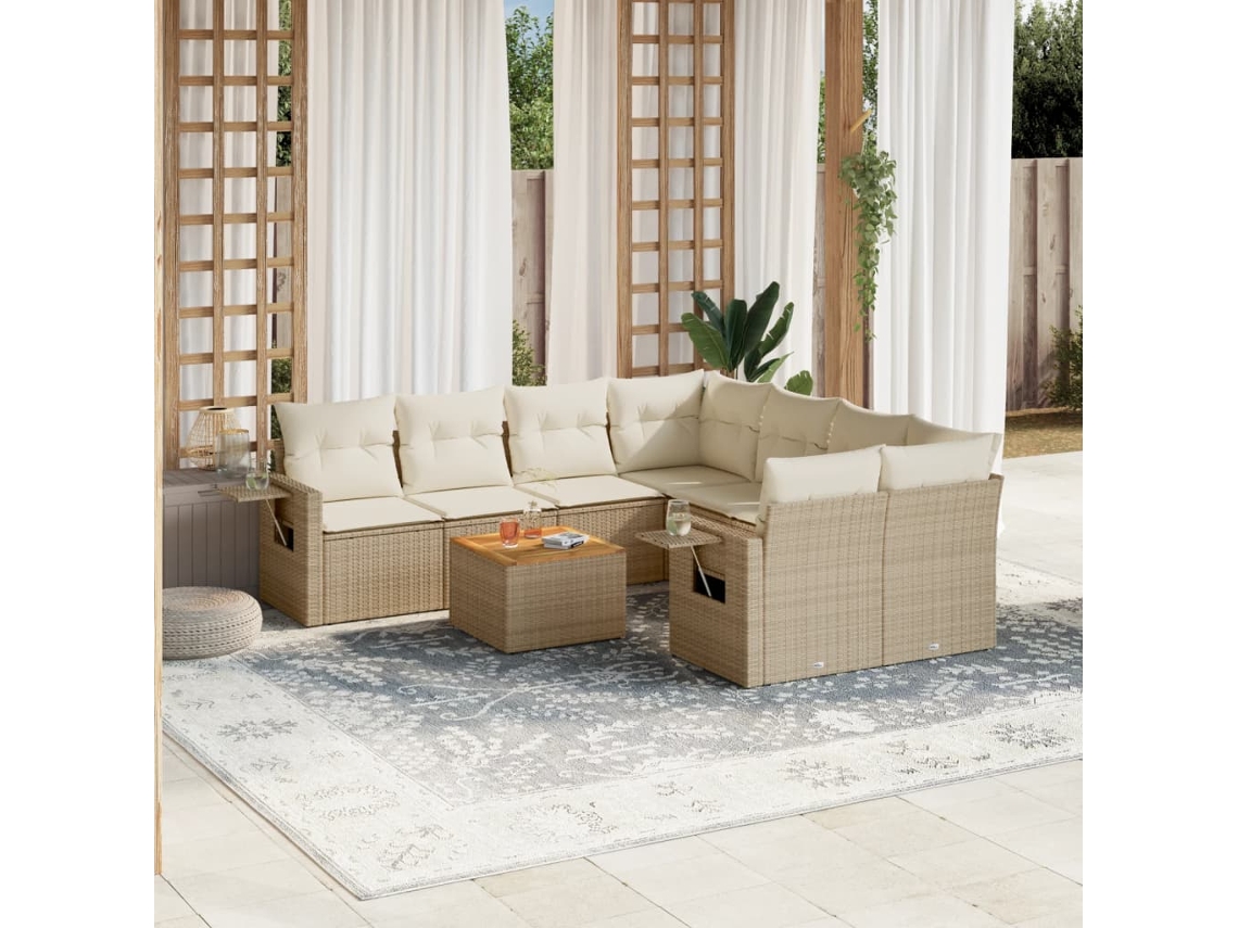 Conjunto 9 de sofás p/ jardim com almofadões vime PE bege