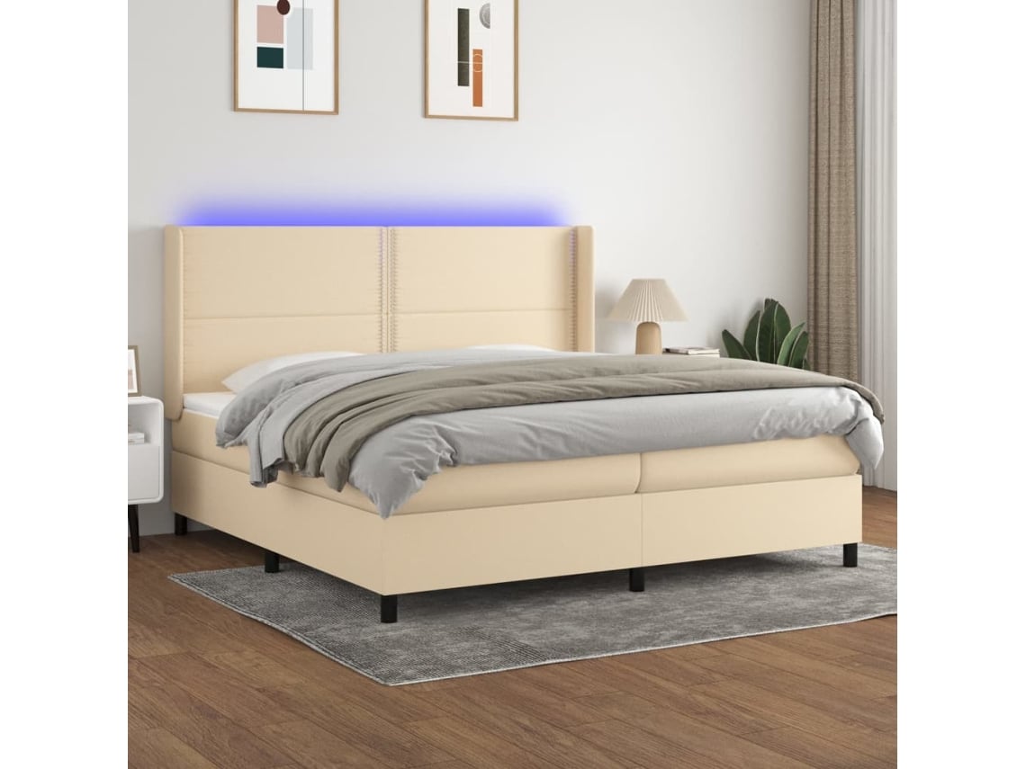 Cama Box Spring VIDAXL (Bege - Tecido - 203 x 203 x 128 cm)