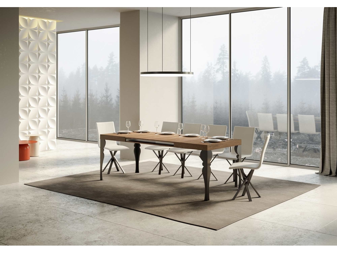 Mesa de Jantar Extensível 90X120/224 Cm Paxon Carvalho Natural Quadro Antracite