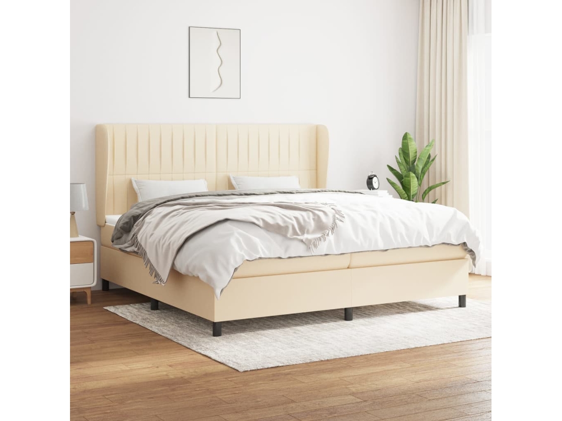 vidaXL Cama com molas/colchão 200x200 cm tecido cor creme