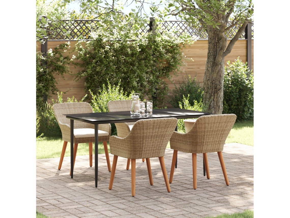 Conjunto 5 De Jantar Para Jardim Vidaxl Bege Vime Poliéster