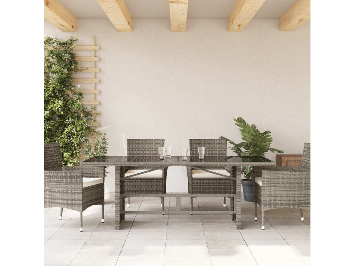Mesa De Jardim Com Tampo De Vidro 190x80x74 Cm Vime Pe Cinza