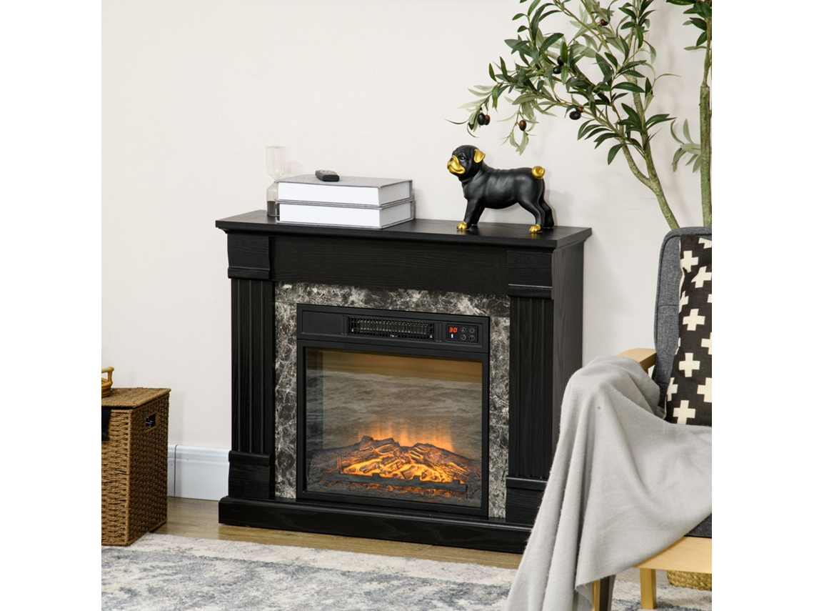 Lareira Eétrica Metal, ABS e Melamina de Madeira cor Negro 80x21,6x67,8 cm HOMCOM