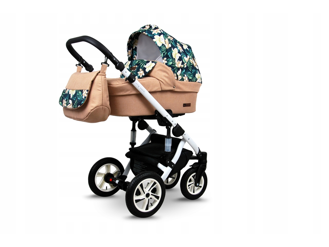 Carrinho de Bebé Multifuncional BABYLUX SKY LARK 4 Em 1 -Creamy Lillies WHITE FRAME - Ajustável e dobrável Construção leve em alumínio - Acessórios