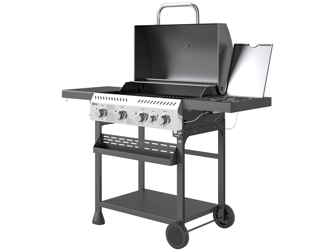 Churrasqueira A Gás, Churrasqueira, 4 Queimadores Principais, 1 Queimador Lateral, 1 Placa De Aquecimento 135 X 55 X 103 Cm, Preta Btforus