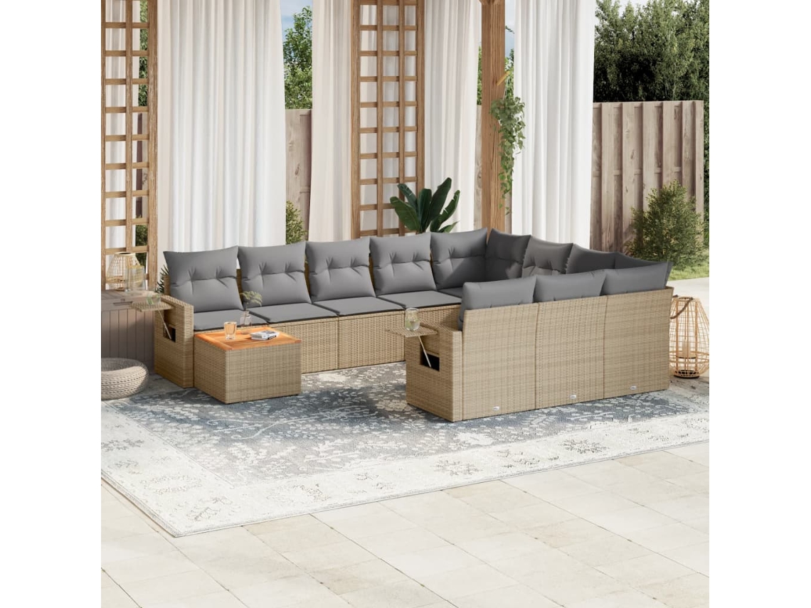 Conjunto 11 sofás de jardim c/ almofadões VIDAXL vime PE bege