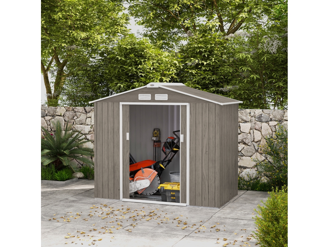 Abrigo de Jardim Aço Galvanizado e PP cor Marrón 213x130x185 cm OUTSUNNY