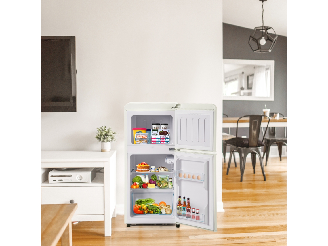Frigorífico Retrô 2 Portas 60l Com 22l Freezer, Led, 27°c A 13°c, 102 Kwh/ano E Design Creme Vintage, Classe Energética E Sini Tech Store