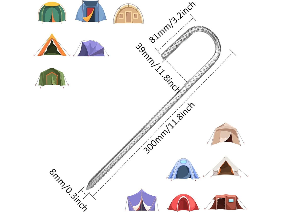 Conjunto de 10Pcs de U-Dentes e J-Dente em Aço Galvanizado para Fixação no Solo Ferramentas de Jardinagem