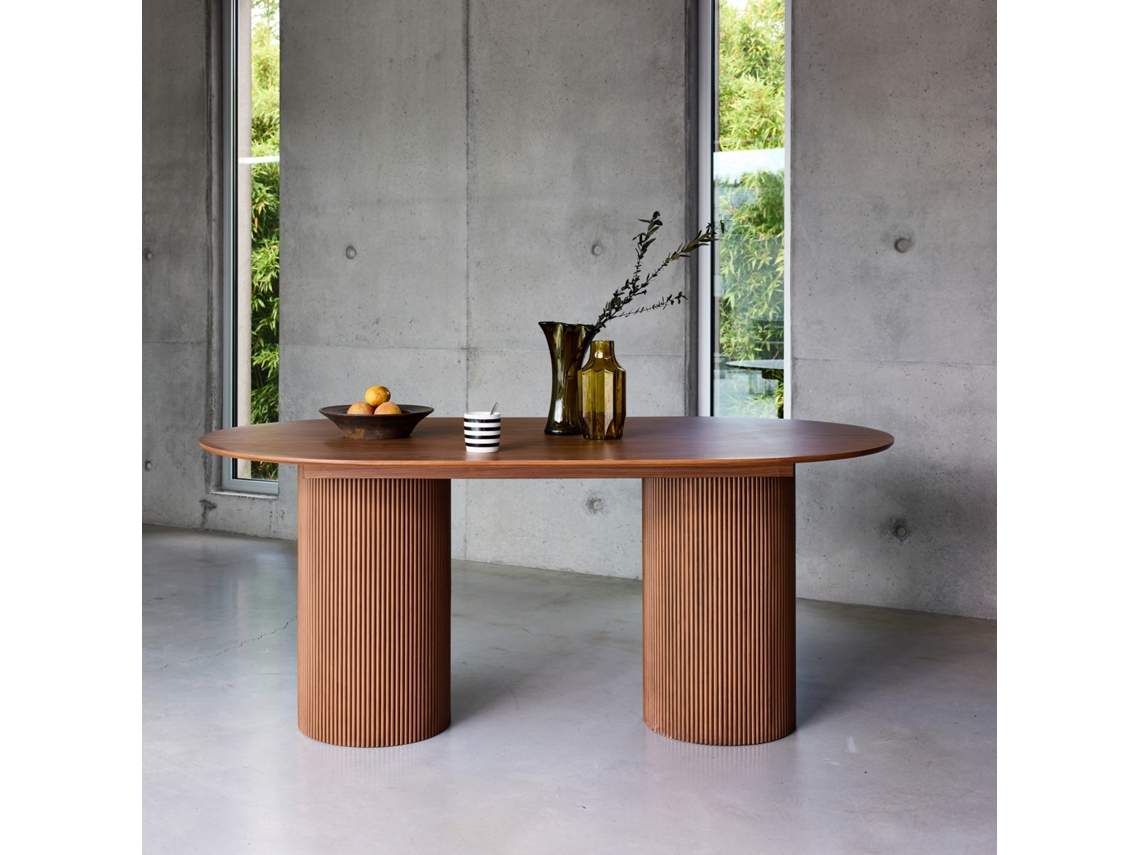 Mesa De Jantar Oblonga Com Efeito De Madeira Para 4 6 Pessoas, 180cm, Madeira De Nogueira Sweeek