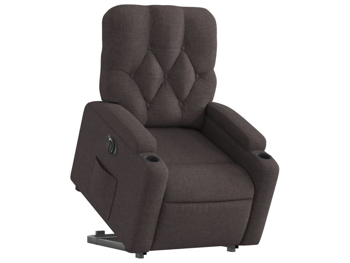 Poltrona reclinável elevatória elétrica tecido castanho-escuro