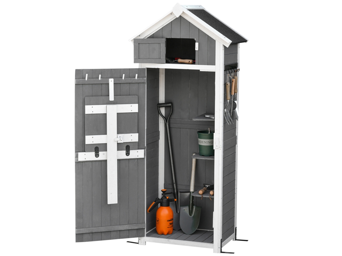 Casinha De Jardim Com Resistente Às Intempéries, Dobrável, Com Porta Na Cor Cinza , Para Jardim, Madeira, Casinha, Ferramentas, 78x52 Ehstmind (182cm)