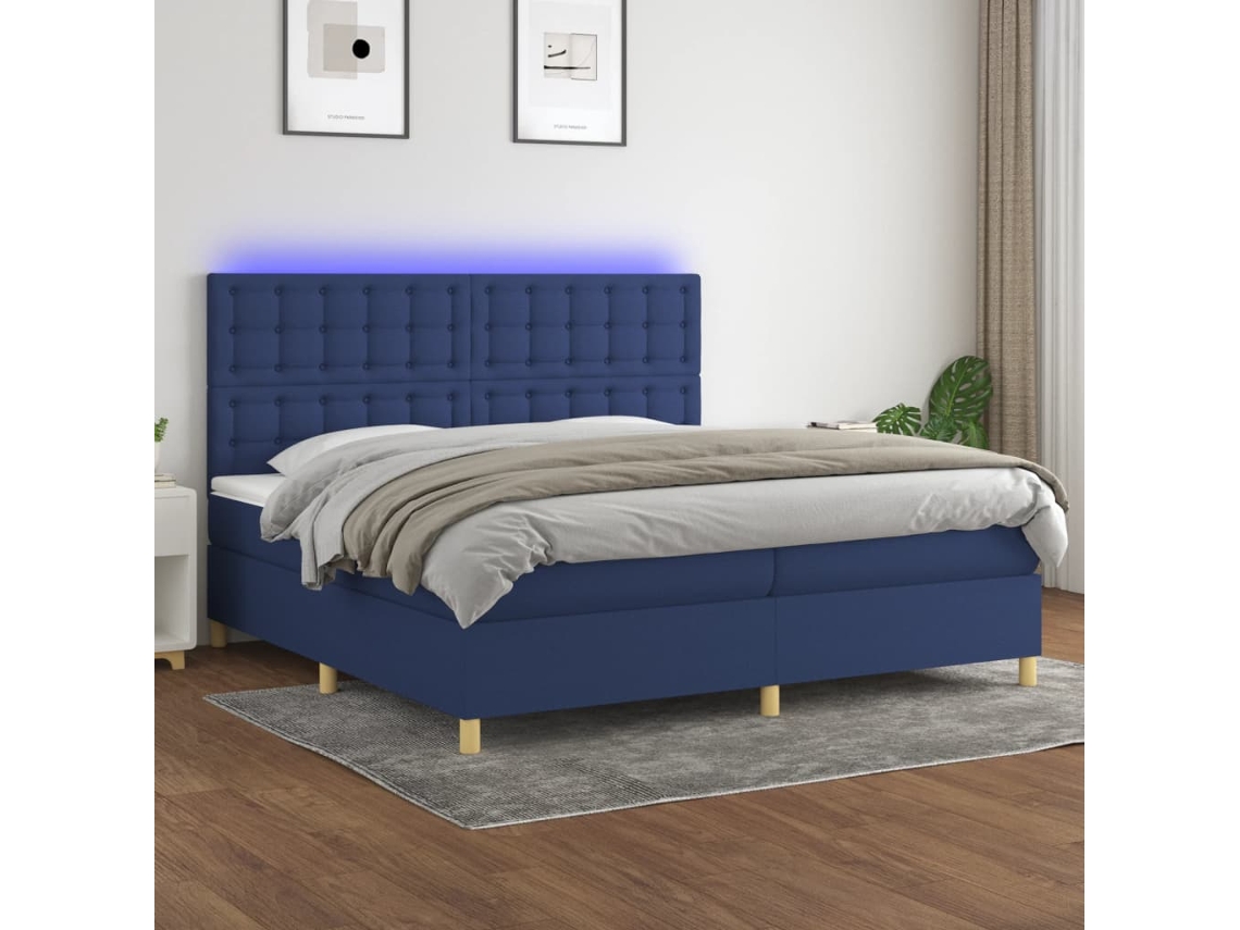 Cama Box Spring VIDAXL (Azul - Tecido - 203 x 200 x 128 cm)
