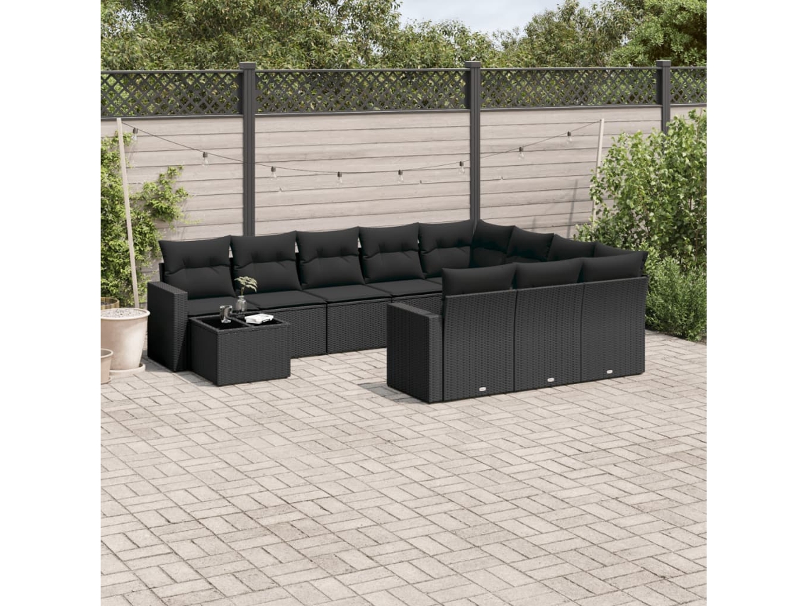 Conjunto 11 sofás de jardim c/ almofadões VIDAXL vime PE preto
