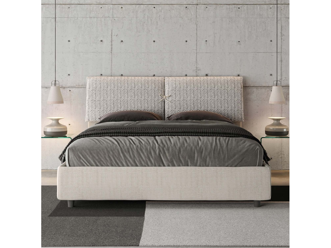 Cama de Casal Queen Size Con Estrado Estofada MadosITYHOME (160 x 200 cm - Painéis de Melamina e tecido)