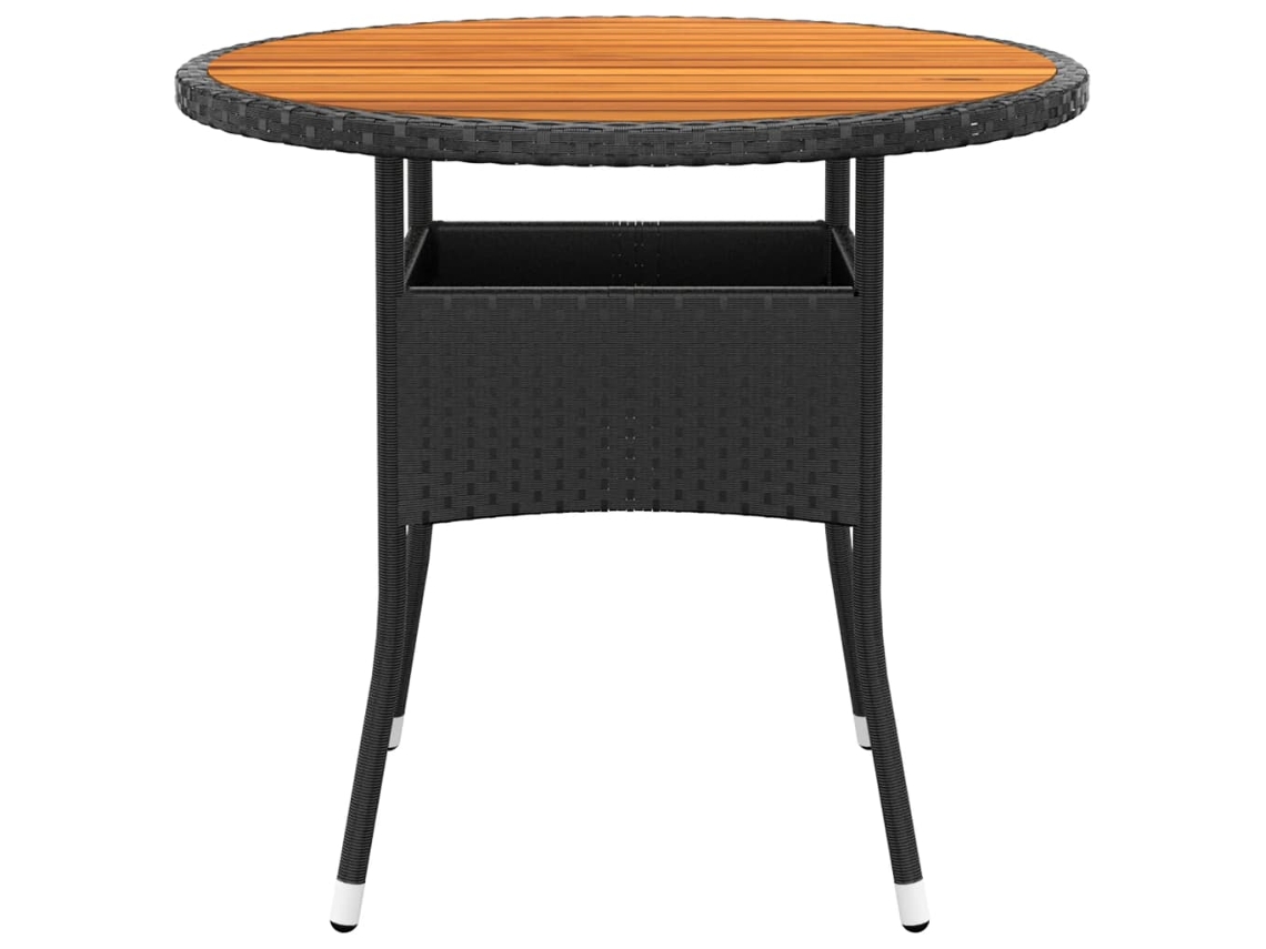 Mesa De Jardim Ø80x75 Cm Madeira Acácia E Vime Pe Preto