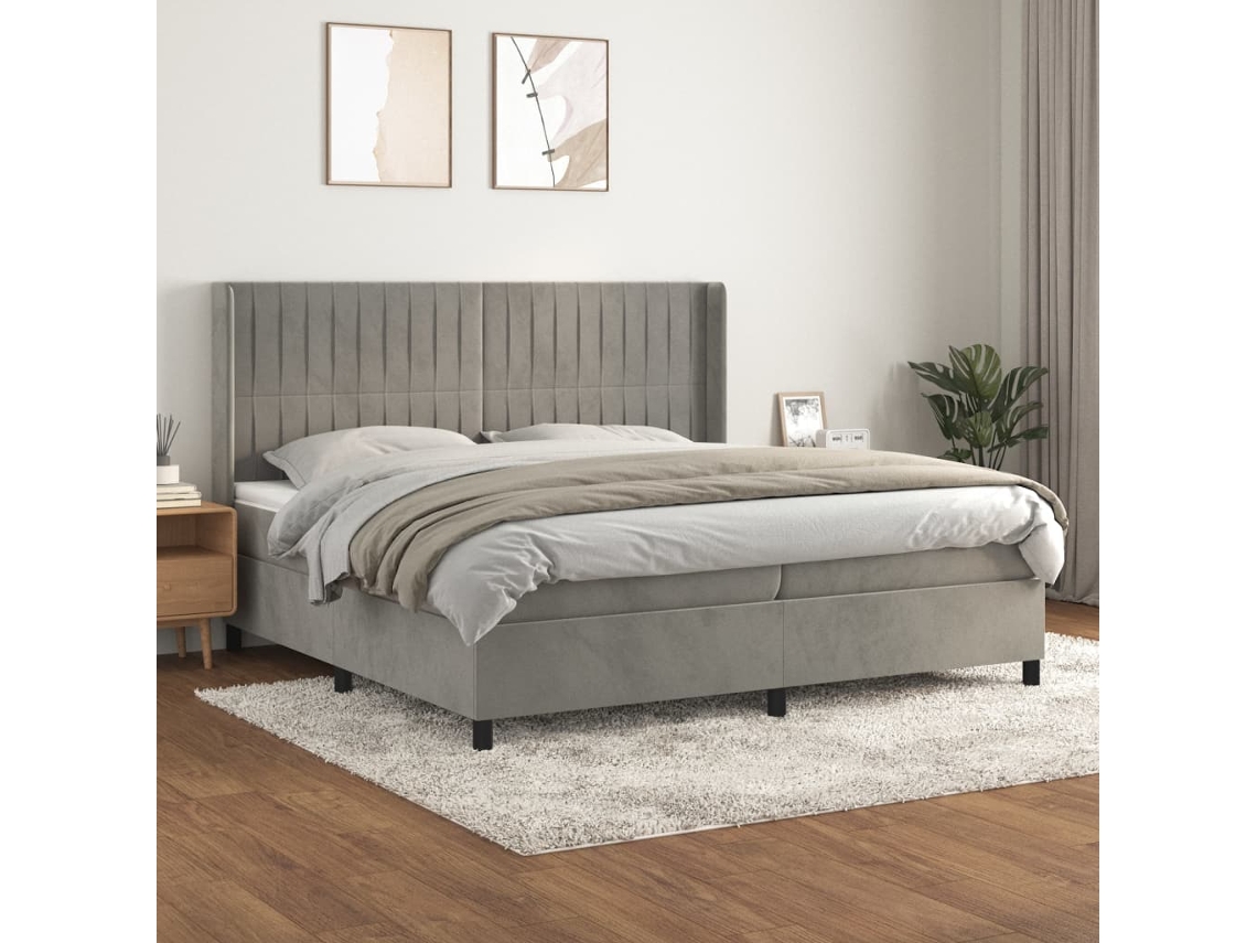 Cama Box Spring VIDAXL (Cinzento - Veludo - 203 x 203 x 128 cm)