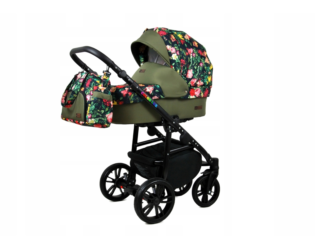 Carrinho de Bebé Multifuncional BABYLUX CLASSIC GOLD 4 Em 1 -Roses With Tulips On Black BLACK FRAME - Ajustável e dobrável Construção leve em alumínio