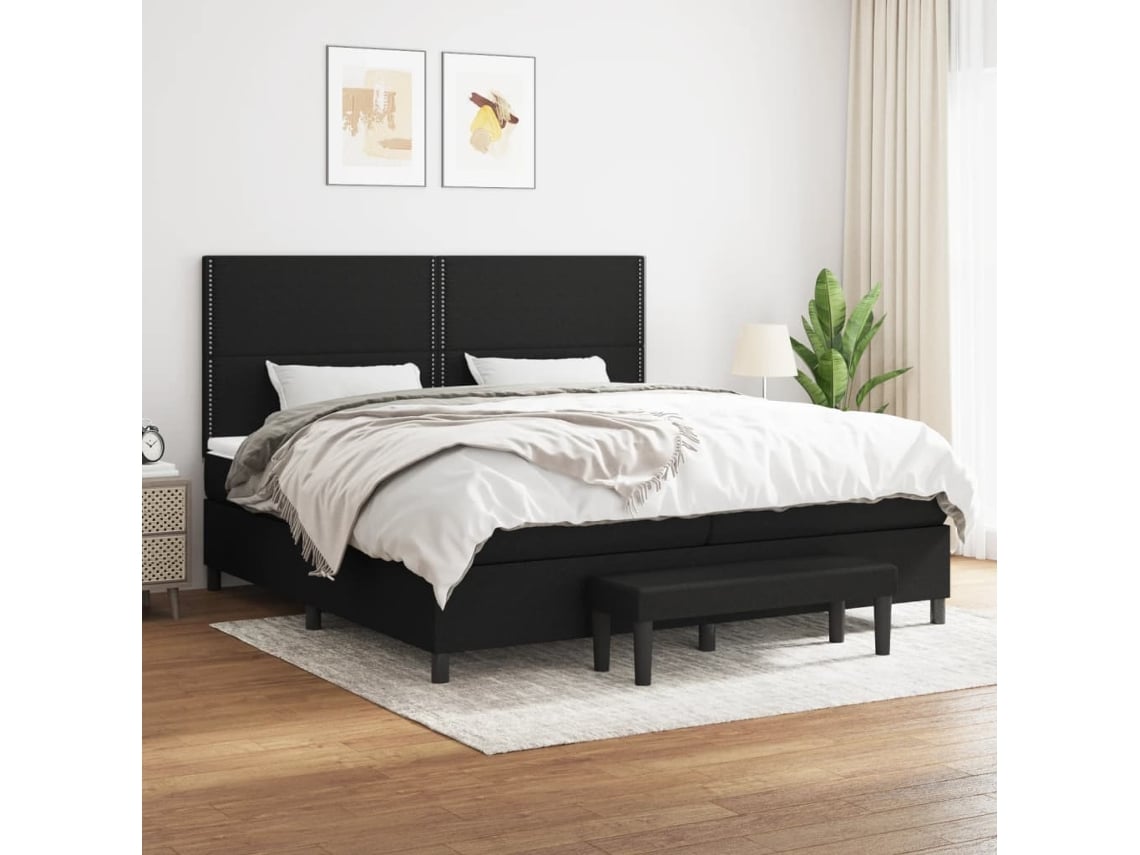vidaXL Cama com molas/colchão 200x200 cm tecido preto