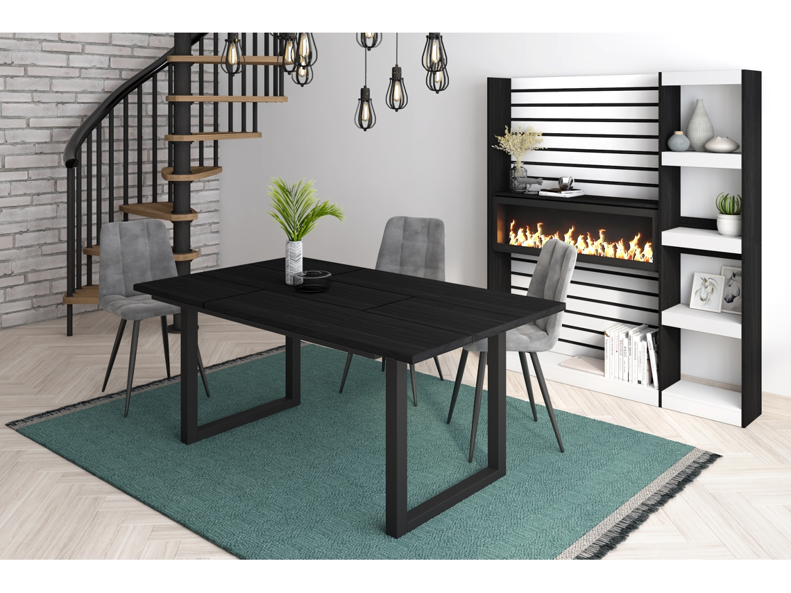 Mesa de Sala de Jantar 8 Pessoas 170 Ideal para Reuniões Familiares Preto Estilo Industrial DUERMETE ONLINE