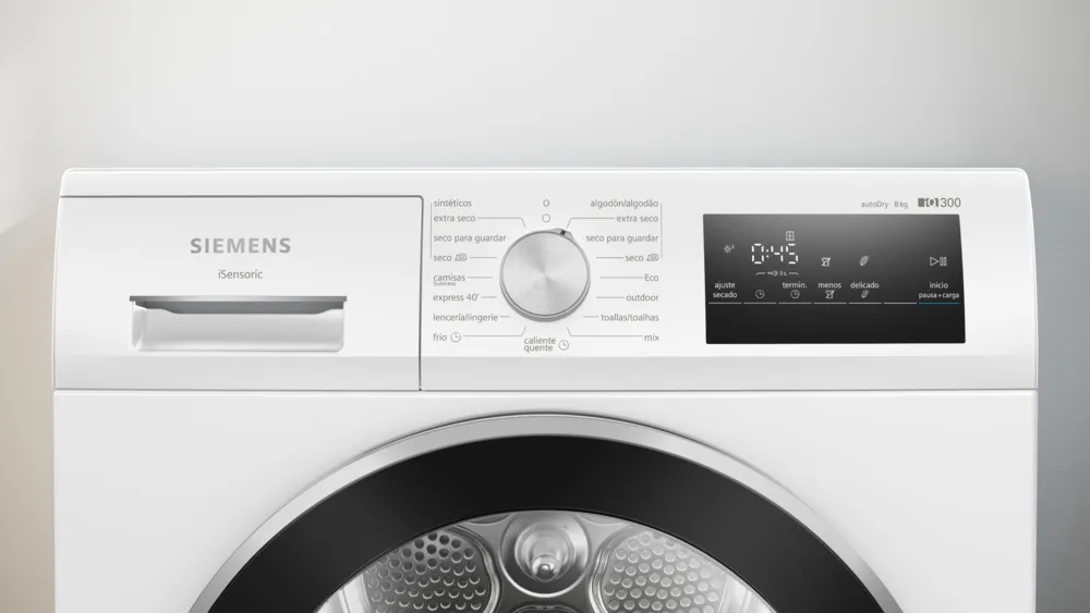 Máquina de Secar Roupa SIEMENS WT45HV00ES (8 kg - Bomba de Calor - Branco)