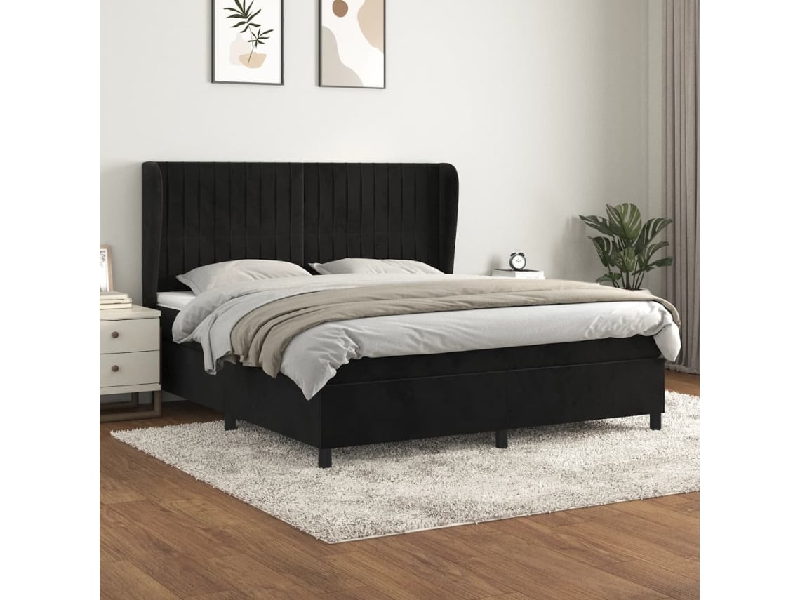 vidaXL Cama com molas/colchão 180x200 cm veludo preto