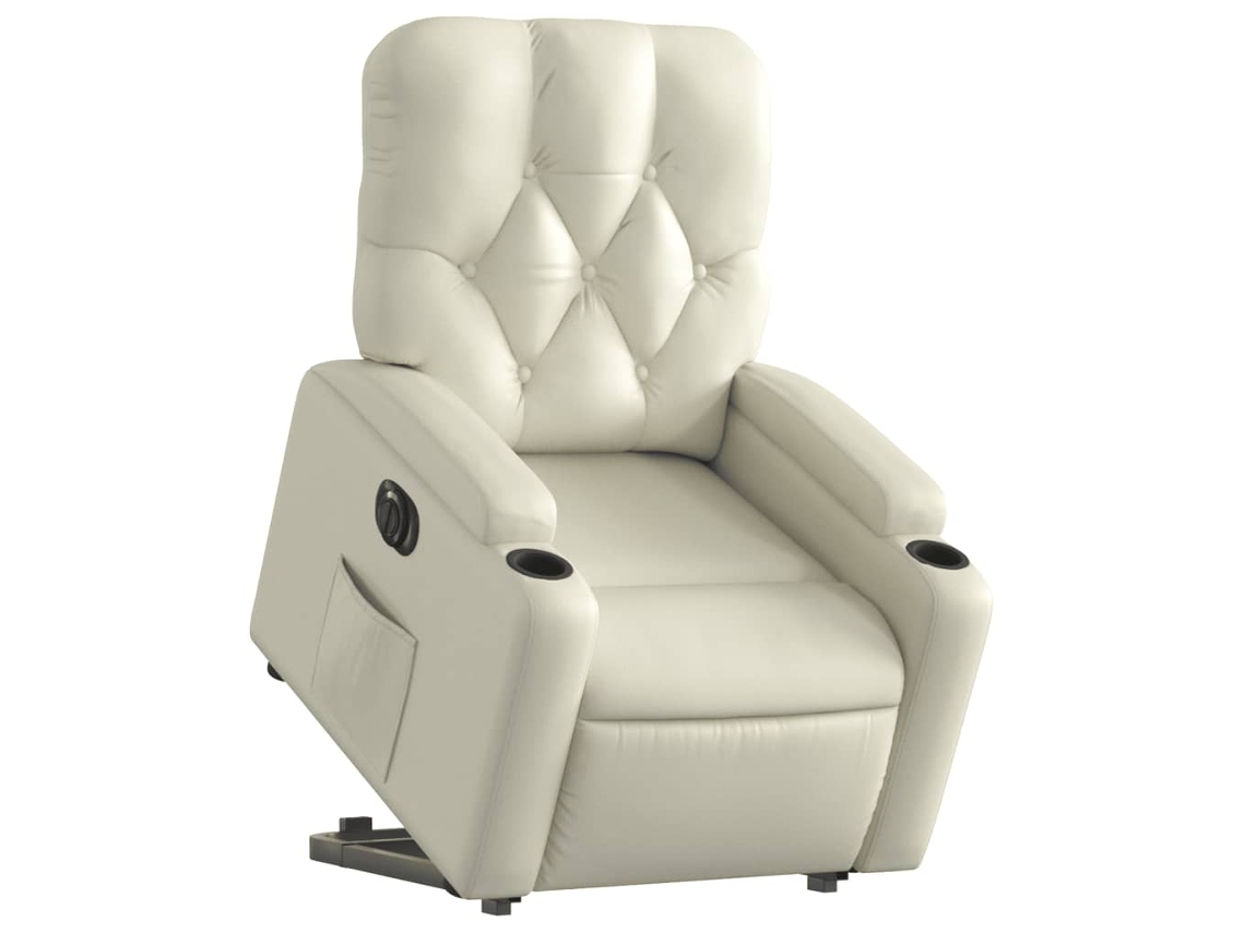 Poltrona reclinável elevatória elétrica couro artificial creme