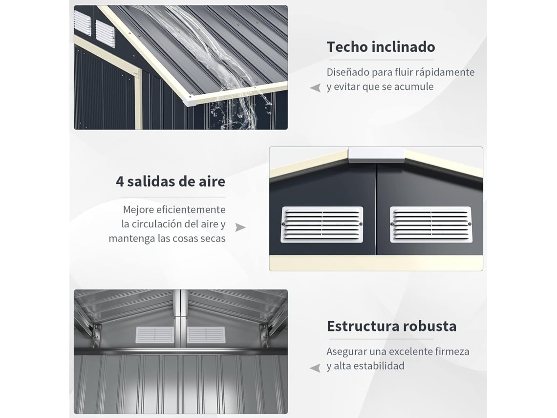 Barracão de Jardim Metálico para Exterior 340 X 255 X 210 Cm Barracão de Jardim com 4 Aberturas e Portas de Correr Individuais COSTWAY