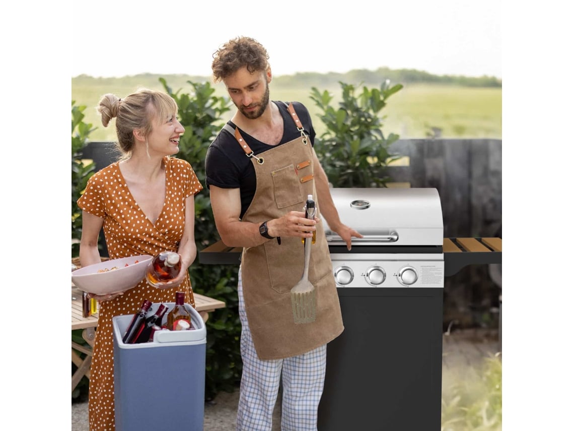 Churrasqueira a gás portátil com 4 queimadores termómetro mesas laterais e rodas Kekai forte peck 118 5x57 5x104 5 cm 12 kw