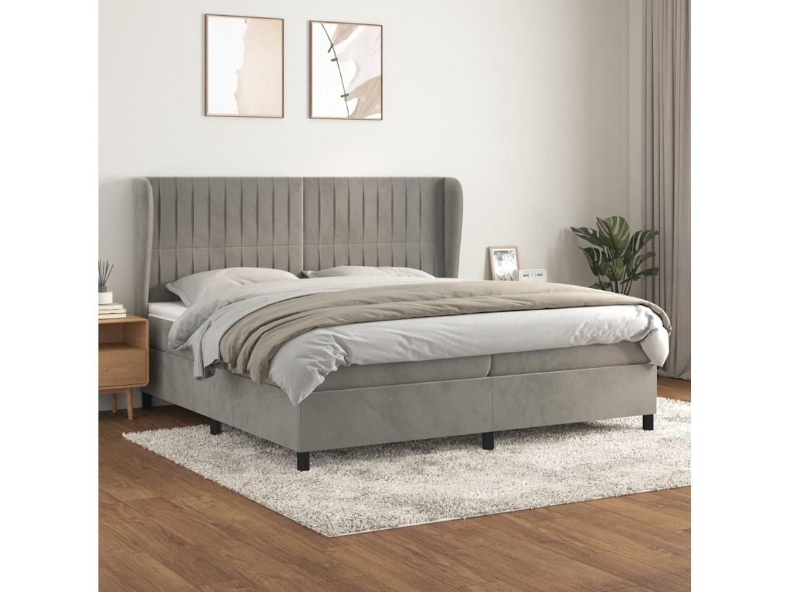 Cama Box Spring VIDAXL (Cinzento - Veludo - 203 x 203 x 128 cm)