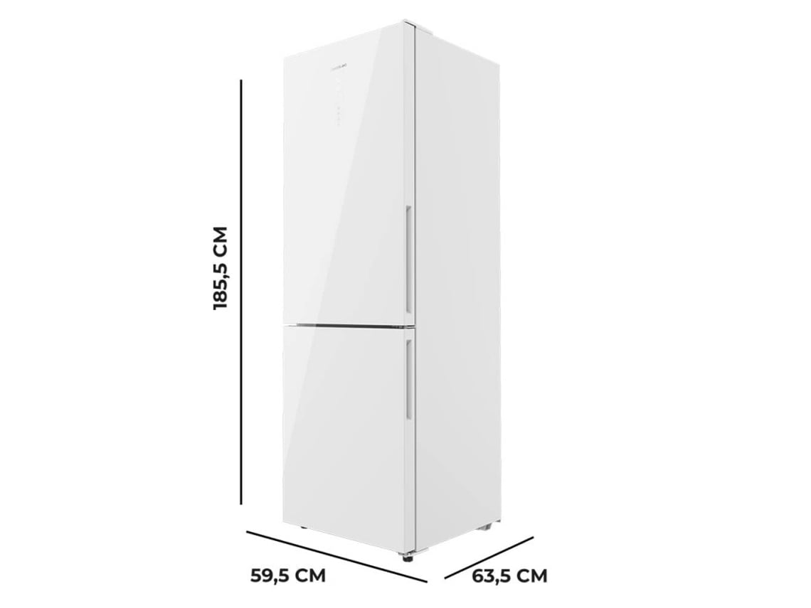 Frigorífico Combi White Glass com Capacidade de 322 L 185 Cm de Altura e 60 Cm de Largura Motor Inverter Plus Classe D com Sistema Multi A CECOTEC