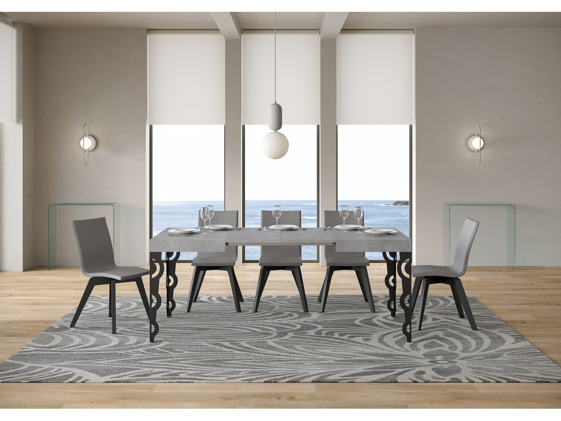 Mesa de Jantar Extensível 80X120/204 Cm Karamay Cimento Quadro Antracite