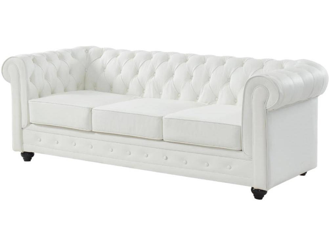 Sofá Fixo Chesterfield VENTE-UNIQUE (Branco - Pele - 205x88x72 cm)